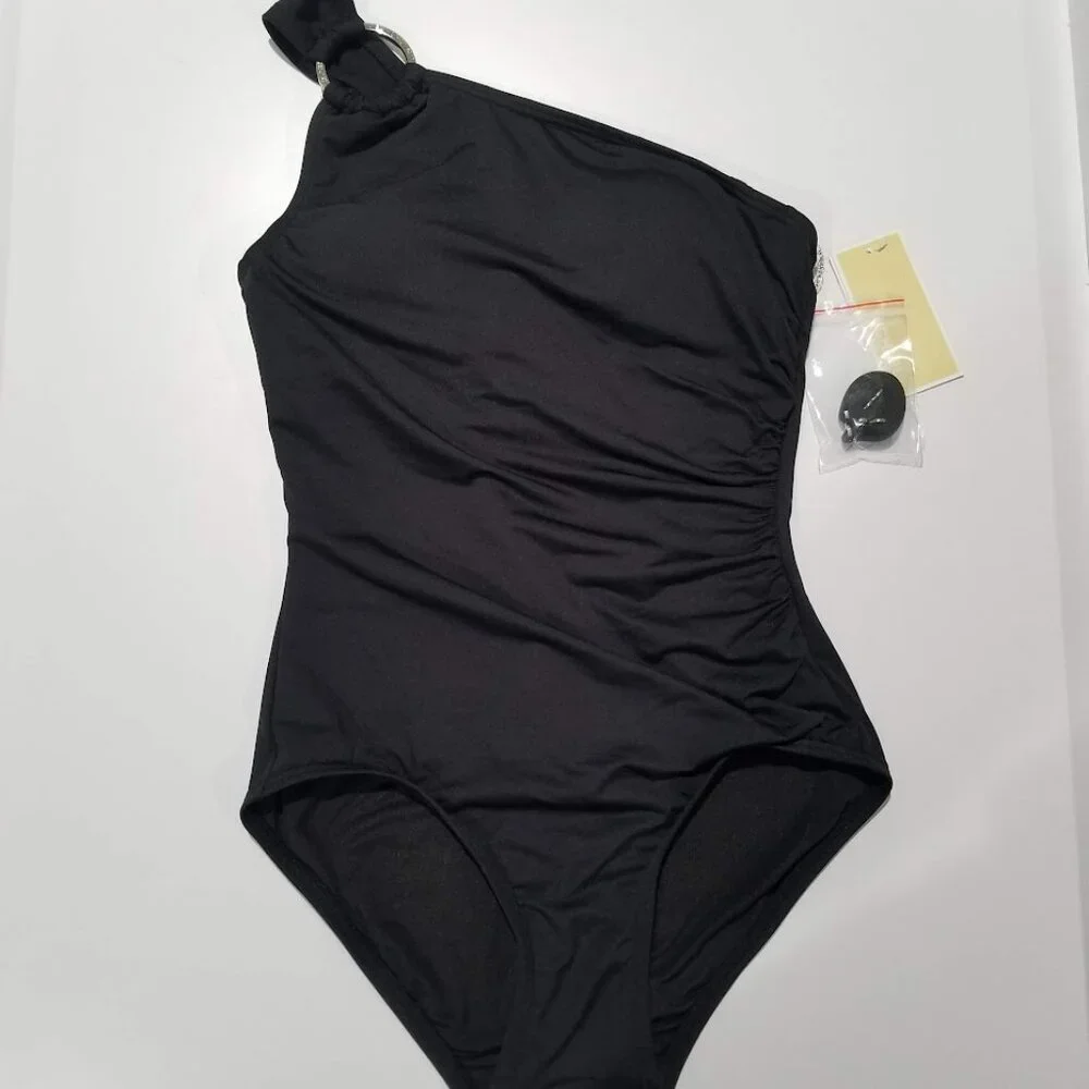 Michael Kors Embellished One-Shoulder Underwire One-Piece Swimsuit